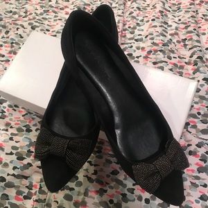 Black flats with silver beaded bows